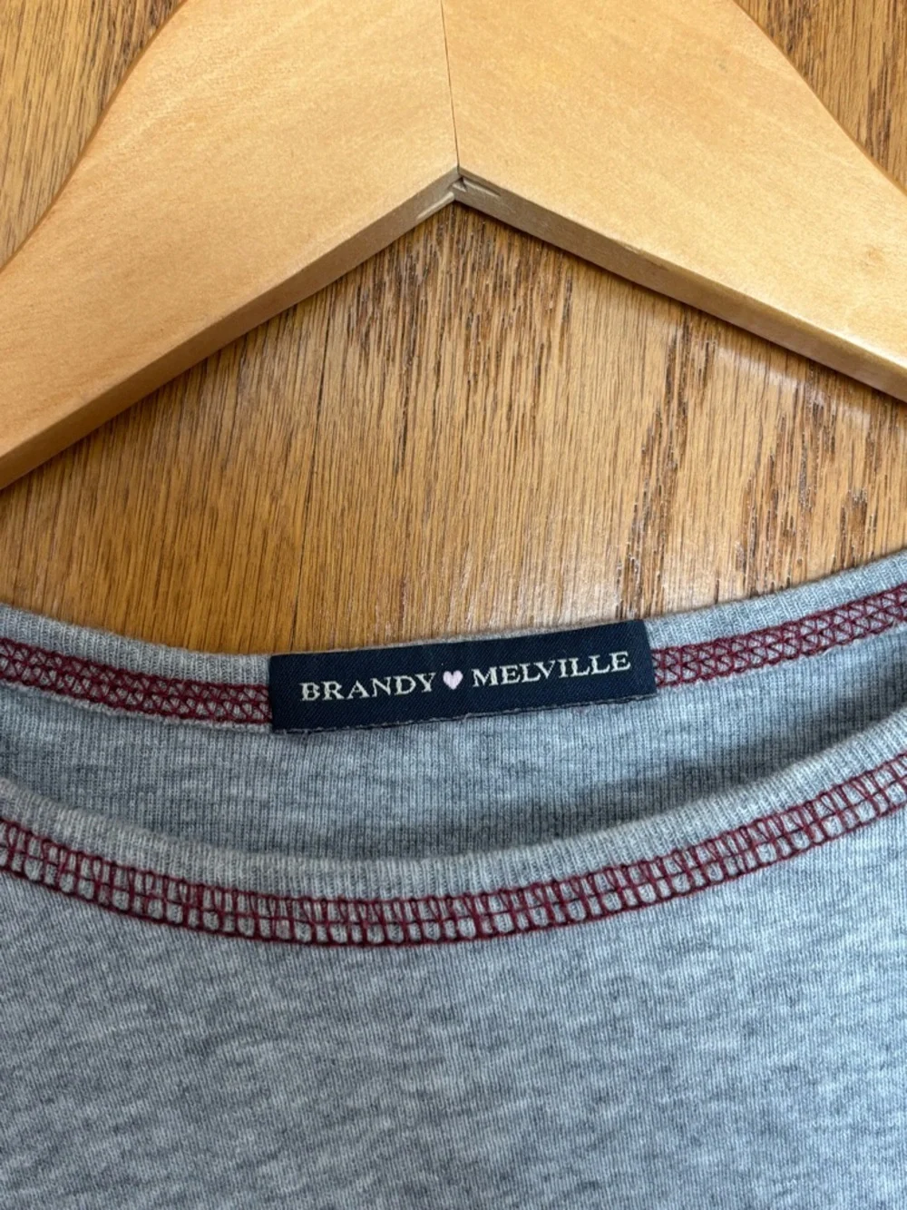Brandy Melville - Heather Gray Ringer Tee with Maroon Trim - Picture 3 of 3